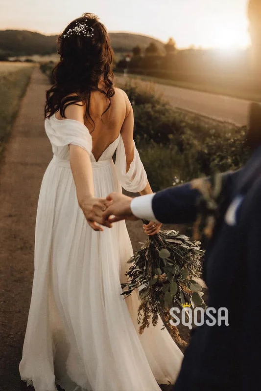 Shift dress – Loose, straight-cut dress that doesn't define the waist, offering a more relaxed fit.Shift dress – Loose, straight-cut dress that doesn't define the waist, offering a more relaxed fit.A-Line Off-the-Shoulder Appliques Bohemain Wedding Dress Bridal Gowns QW0924