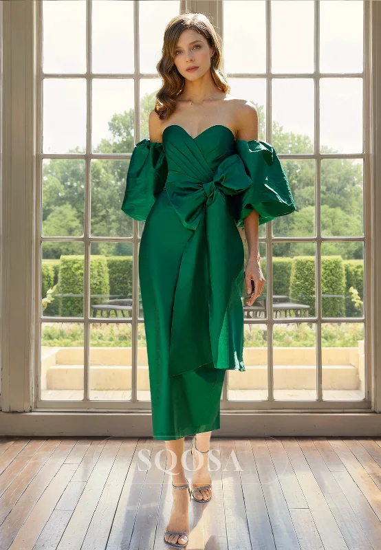 Wrap dress – Dress that wraps around the body and ties at the waist, creating a flattering and adjustable fit.Wrap dress – Dress that wraps around the body and ties at the waist, creating a flattering and adjustable fit.Sheath Sweetheart Pleats Half Sleeves Green Cocktail Dress Elegant Mother of the Bride Dress