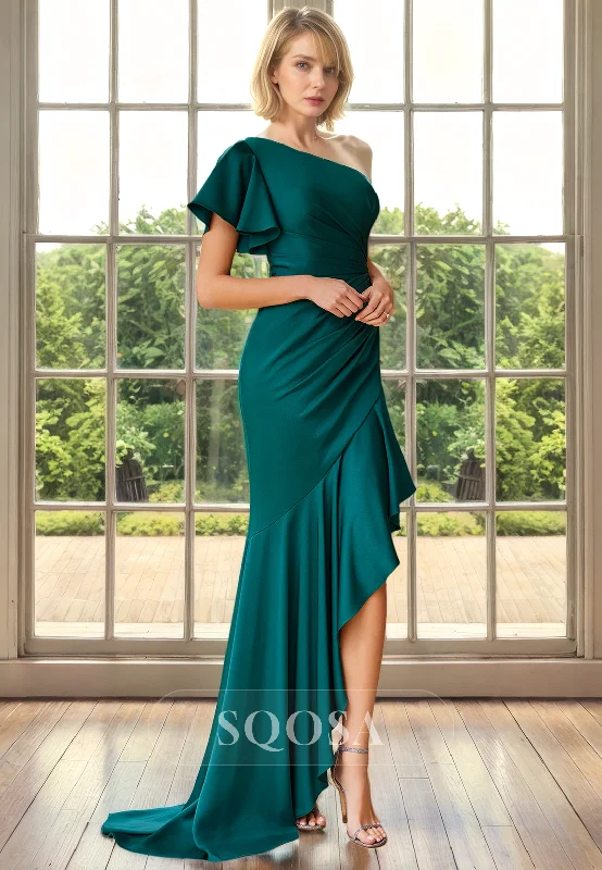 V-neck dress – Dress with a V-shaped neckline that flatters the chest and elongates the neck.V-neck dress – Dress with a V-shaped neckline that flatters the chest and elongates the neck.Sheath One Shoulder Pleats Elegant Mother of the Bride Long Cocktail Dress