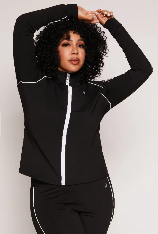 Warm – Insulated, cozyWarm – Insulated, cozyPlus Size Contrast Piping Zip Front Track Jacket