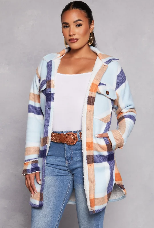 Breathable – Allows airflow, keeps you coolBreathable – Allows airflow, keeps you coolPlaid Button Front Long Shacket