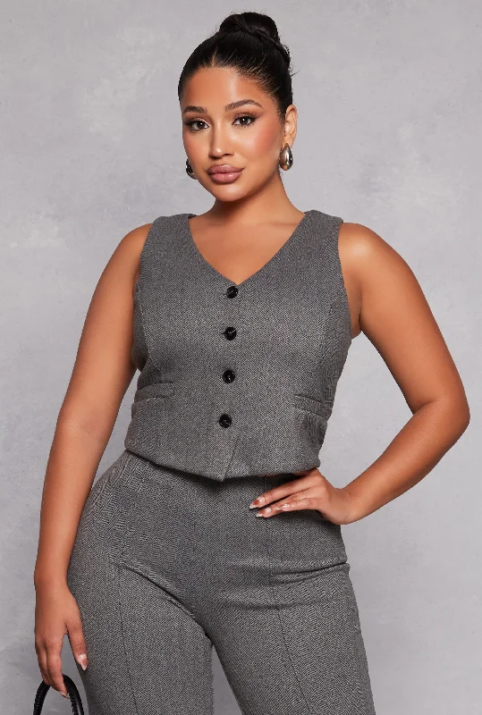 women's waistcoats with pocketswomen's waistcoats with pocketsHerringbone Button Front Blazer Vest