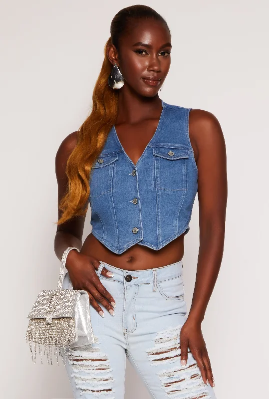 women's waistcoats that are perfect for making a fashion statementwomen's waistcoats that are perfect for making a fashion statementHaute Monde Denim Button Front Cropped Vest