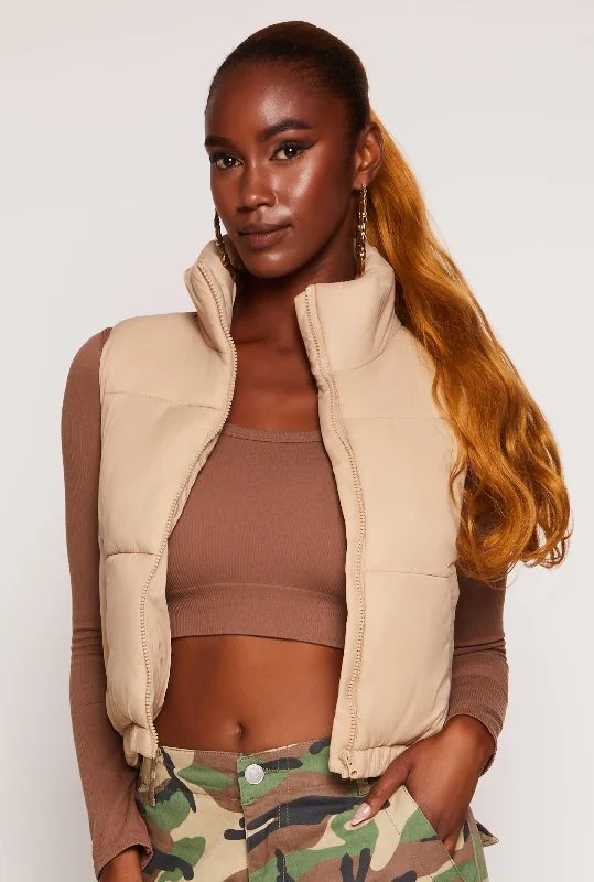 women's waistcoats made of denimwomen's waistcoats made of denimNylon Zip Front Puffer Vest