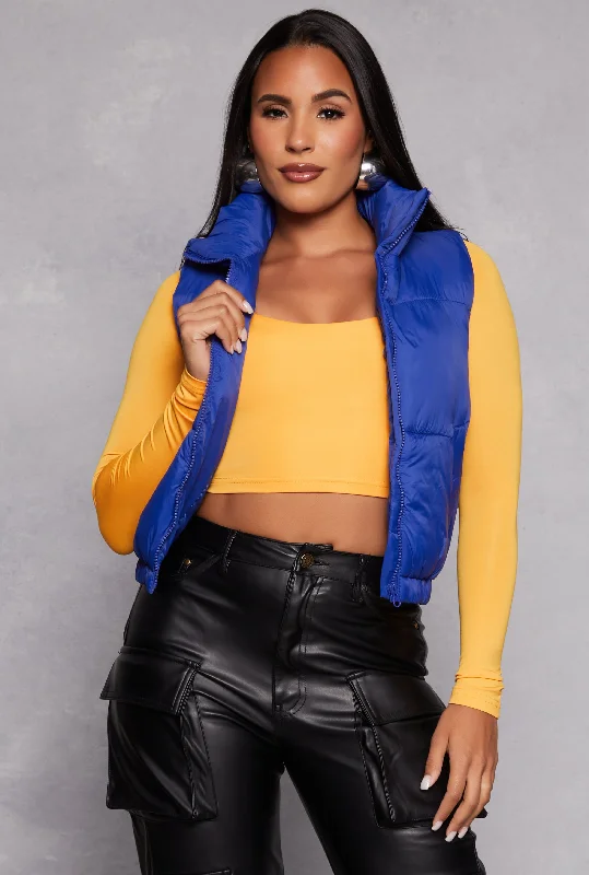 women's long waistcoatswomen's long waistcoatsNylon Zip Front Puffer Vest