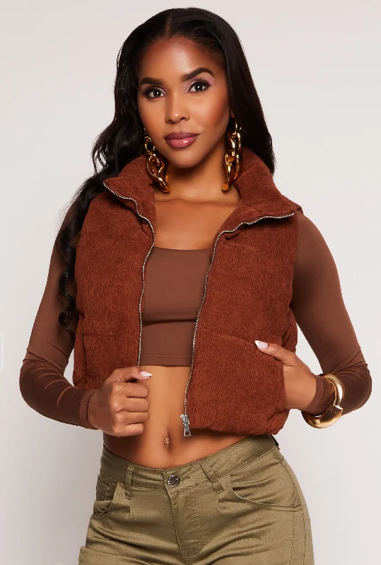 formal women's waistcoatsformal women's waistcoatsCorduroy Zip Front Cropped Puffer Vest