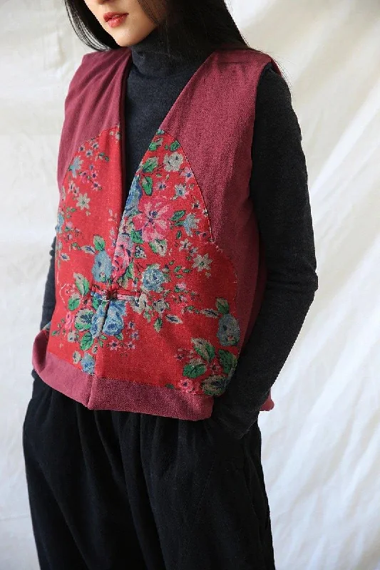 women's waistcoats with adjustable strapswomen's waistcoats with adjustable strapsWomen Vintage Linen Vests Coats Chinese Style Sleeveless V-Neck Patchwork