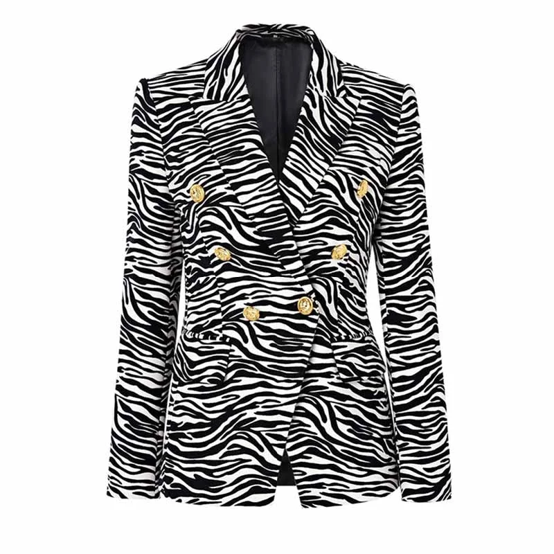 elegant women's blazerselegant women's blazersWomen's Fitted Golden Buttons Coat Zebra Pattern Blazer