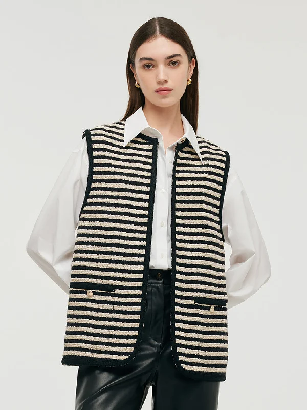 cozy women's waistcoatscozy women's waistcoatsWool Blend Tweed Black And White Stripe Women Vest