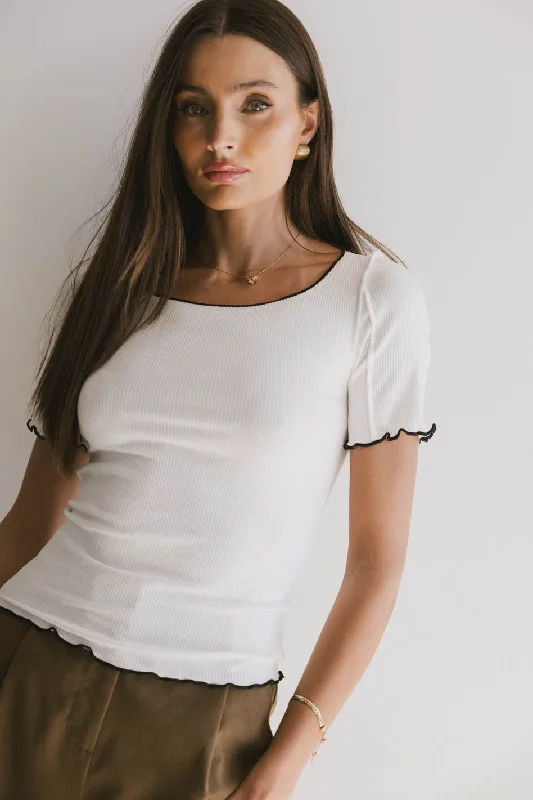 Asymmetrical – Uneven hem or design, adds a modern twistAsymmetrical – Uneven hem or design, adds a modern twistCarly Lettuce Edge Tee in Ivory Asymmetrical – Uneven hem or design, adds a modern twistAsymmetrical – Uneven hem or design, adds a modern twistCarly Lettuce Edge Tee in Ivory