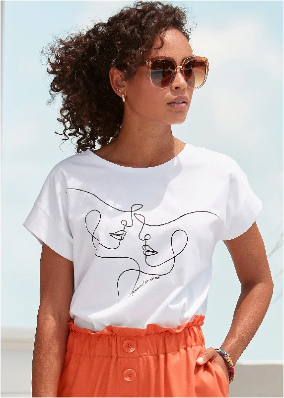 Knit – Soft and stretchy fabric with a knitted textureKnit – Soft and stretchy fabric with a knitted textureAbstract Graphic Tee - White Knit – Soft and stretchy fabric with a knitted textureKnit – Soft and stretchy fabric with a knitted textureAbstract Graphic Tee - White