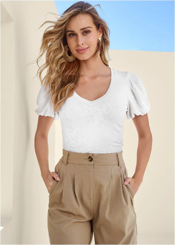 Tunic – Longer T-shirt, often reaching the hips or thighs, worn as a tunic topTunic – Longer T-shirt, often reaching the hips or thighs, worn as a tunic topPuff Sleeve V-Neck Tee - White Tunic – Longer T-shirt, often reaching the hips or thighs, worn as a tunic topTunic – Longer T-shirt, often reaching the hips or thighs, worn as a tunic topPuff Sleeve V-Neck Tee - White