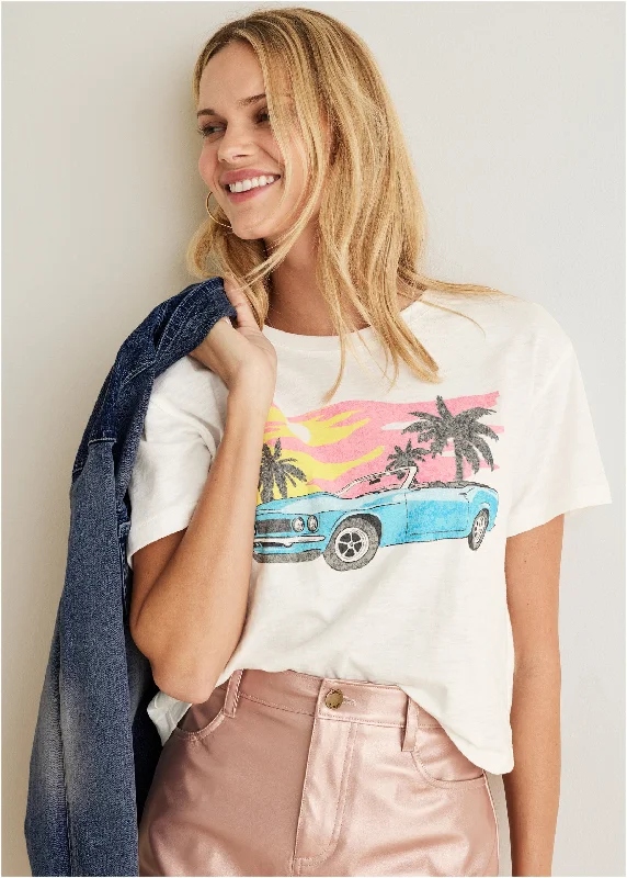 Scoop neck – Wide, rounded necklineScoop neck – Wide, rounded necklineMiami Car Graphic Tee - Off White Scoop neck – Wide, rounded necklineScoop neck – Wide, rounded necklineMiami Car Graphic Tee - Off White