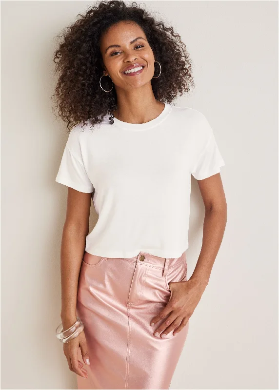 Scoop neck – Wide, rounded necklineScoop neck – Wide, rounded necklineCrew Neck Tee - Off White