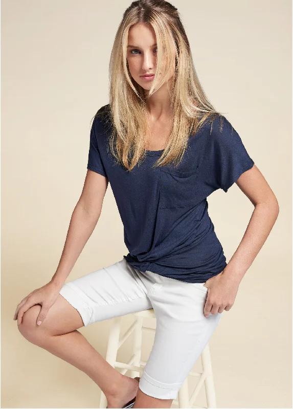 Knit – Soft and stretchy fabric with a knitted textureKnit – Soft and stretchy fabric with a knitted textureTwisted Knot Detail Tee - Navy Knit – Soft and stretchy fabric with a knitted textureKnit – Soft and stretchy fabric with a knitted textureTwisted Knot Detail Tee - Navy