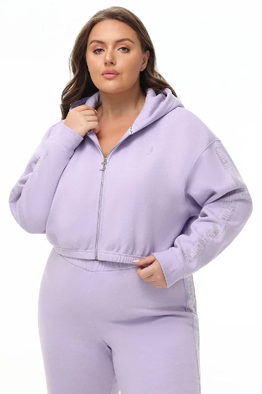 Fleece-lined – Soft, warm interior lining made from fleece materialFleece-lined – Soft, warm interior lining made from fleece materialPlus-Size Cropped Fleece Hoodie With Side Bling