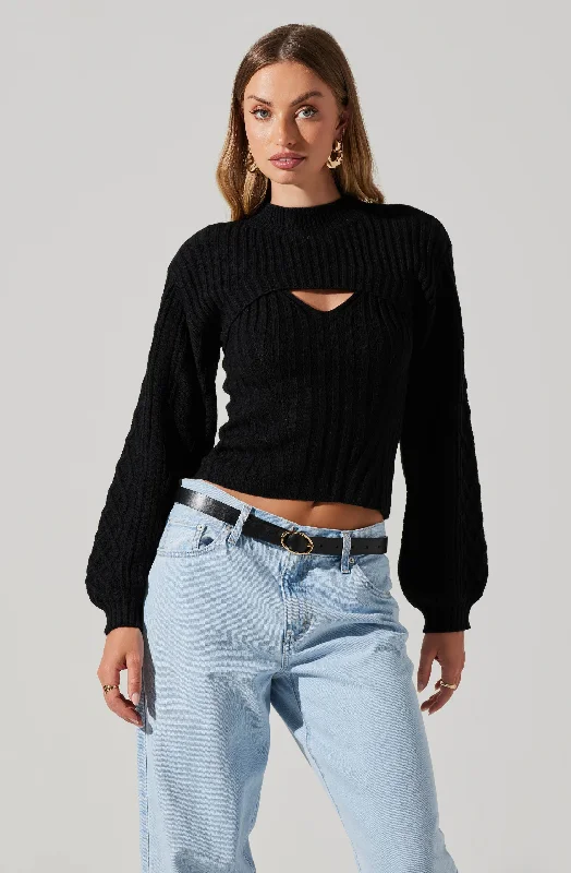 Ribbed – Sweater with textured, vertical stripesRibbed – Sweater with textured, vertical stripesMock Neck Bolero Sweater